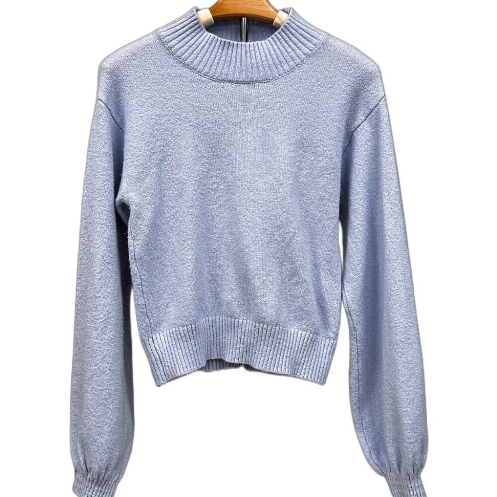 Wild Fable Soft Fuzzy Blue Sweater High Ribbed Crew Neck Fall Long Sleeves Large